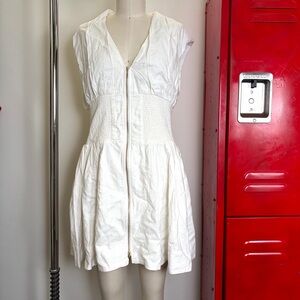 Anthropologie White Zip-Front Mini Dress